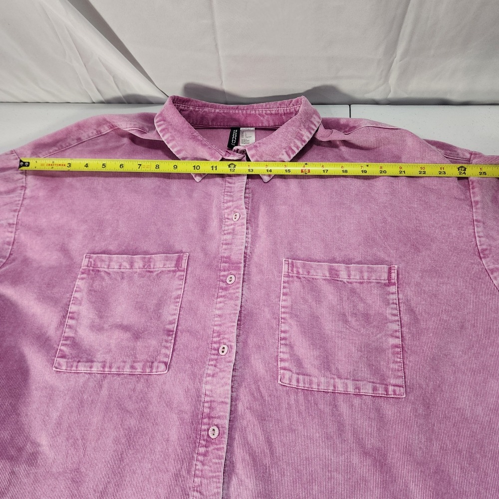 H&M Divided Womens Pink Corduroy Oversized Button Down/ front pock Shirt Large L - Picture 8 of 10